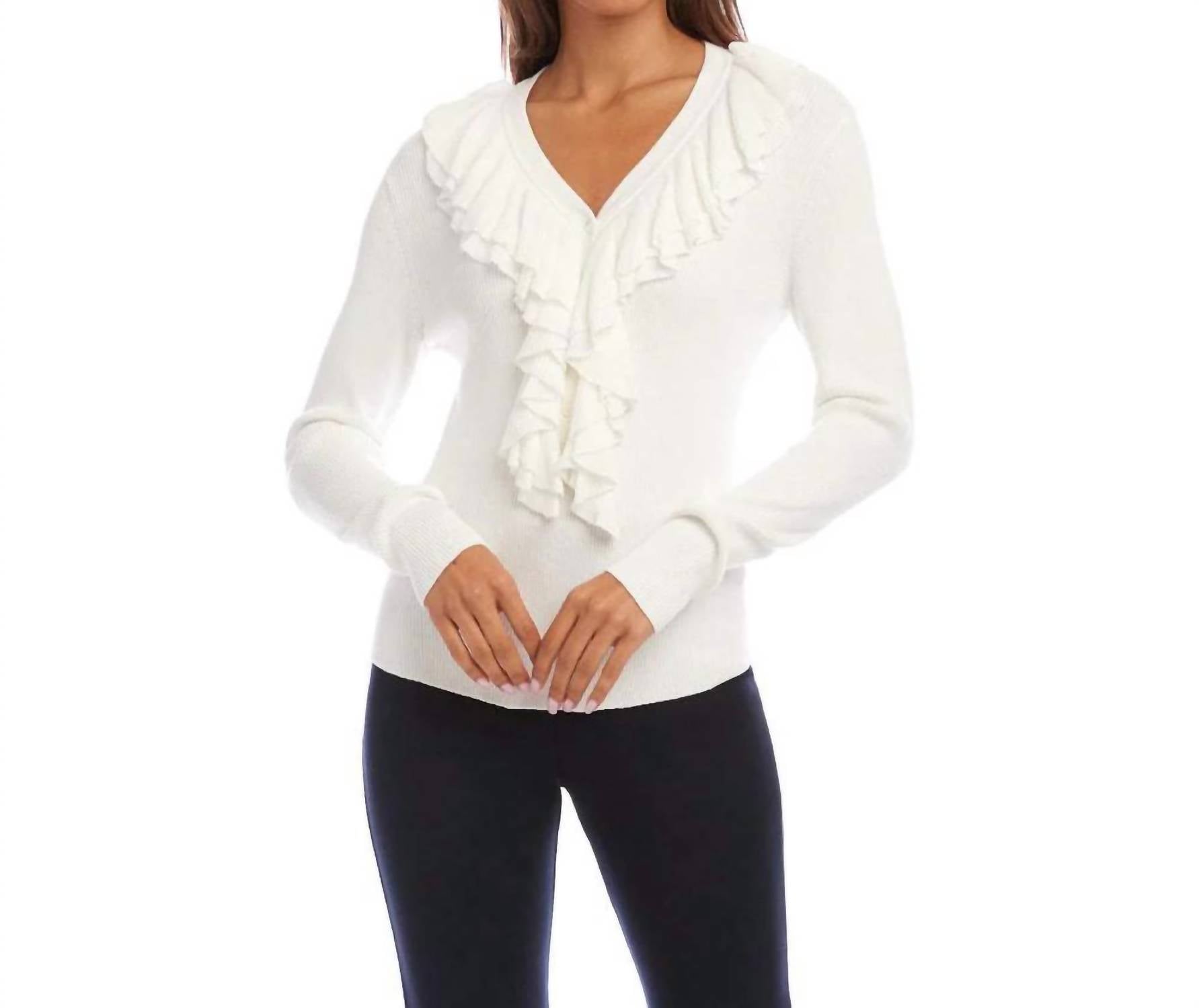 Karen Kane - Ruffle V-Neck Sweater