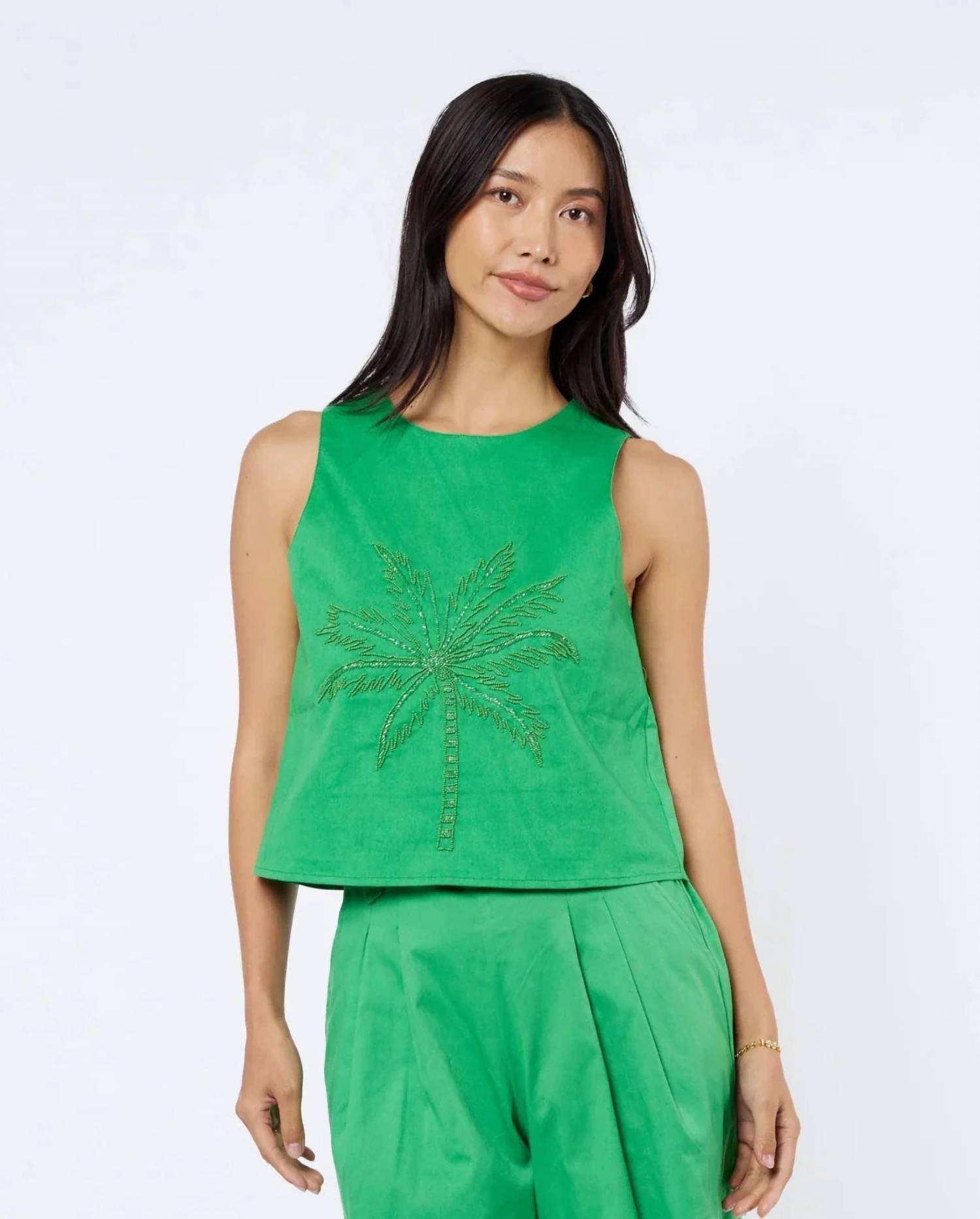 Ciebon - Women's Berit Beaded Palm Sleeveless Top