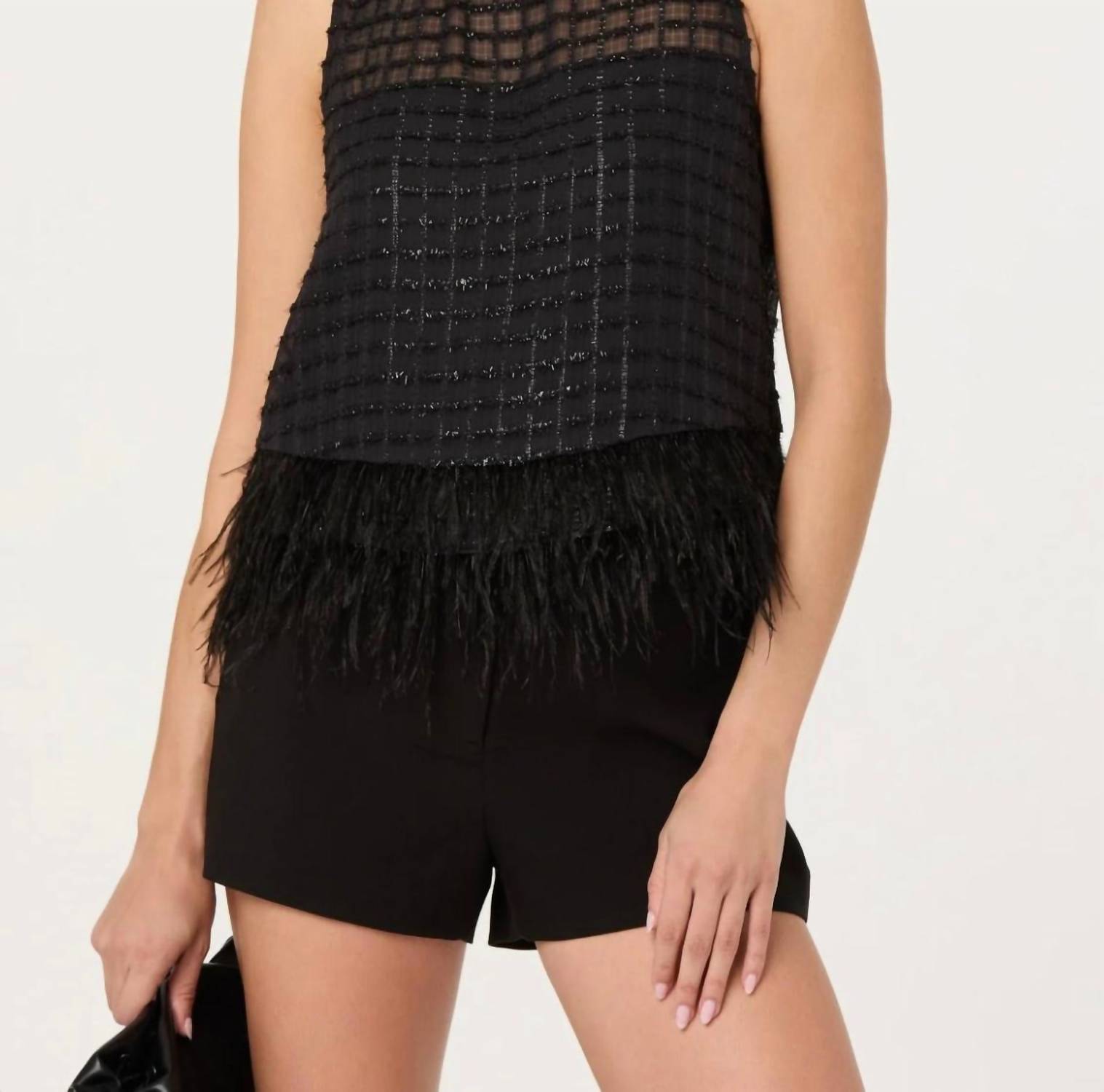 Astr - Etheos Metallic Feather Trim Top