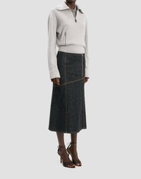 VICTORIA BECKHAM Panelled Denim Midi Skirt in indigo - women's skirt - detail view