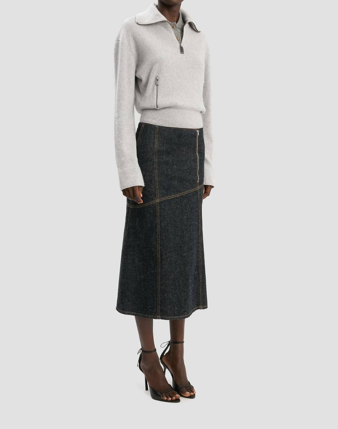 VICTORIA BECKHAM Panelled Denim Midi Skirt in indigo - women's skirt - detail view