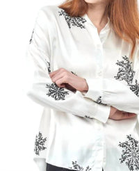 Insight Sequins Flower Button Up Top in white - women's shirt - detail view