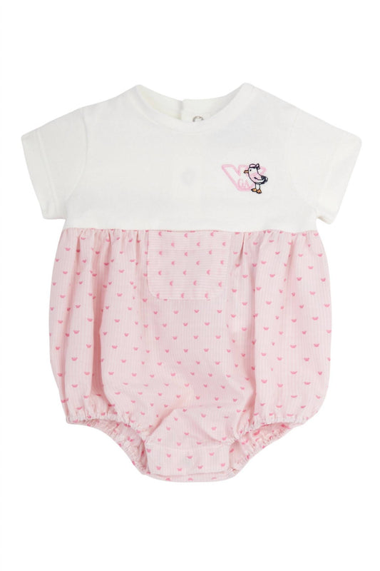 Armani - Baby Striped Allover Eagle Short Sleeve Bi-material Bubble