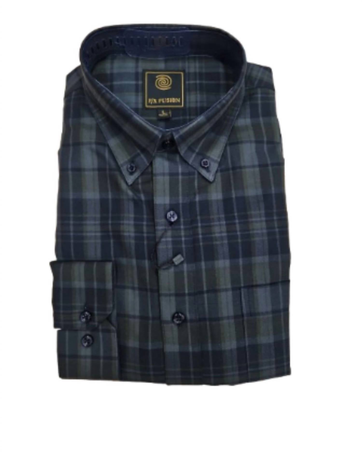 F/X Fusion Men's Long Sleeve Plaid Shirt in navy - men's shirt