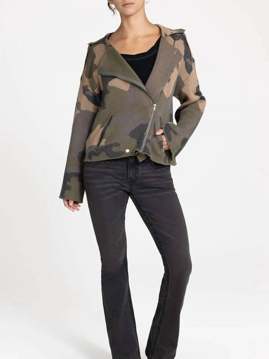 Miss Me - Women's Camo Moto Sweater Jacket