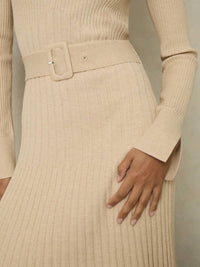 Reiss - Ribbed Roll Neck Belted Midi Dress
