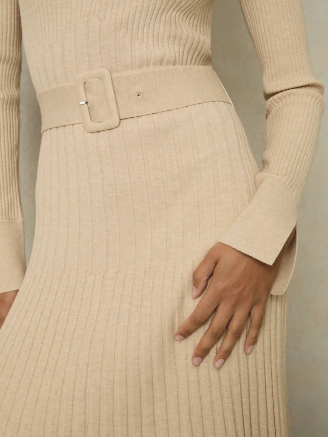 Reiss - Ribbed Roll Neck Belted Midi Dress