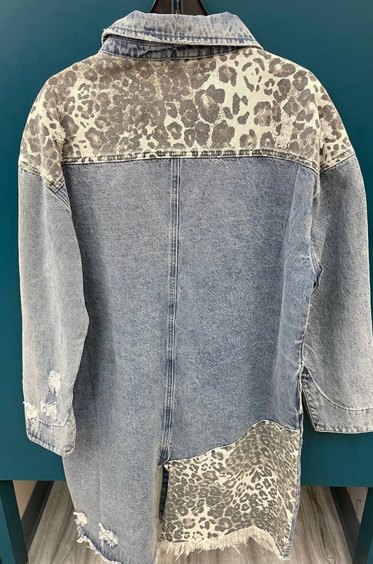 Oli & Hali - Women's Long Color Block Leopard Jacket