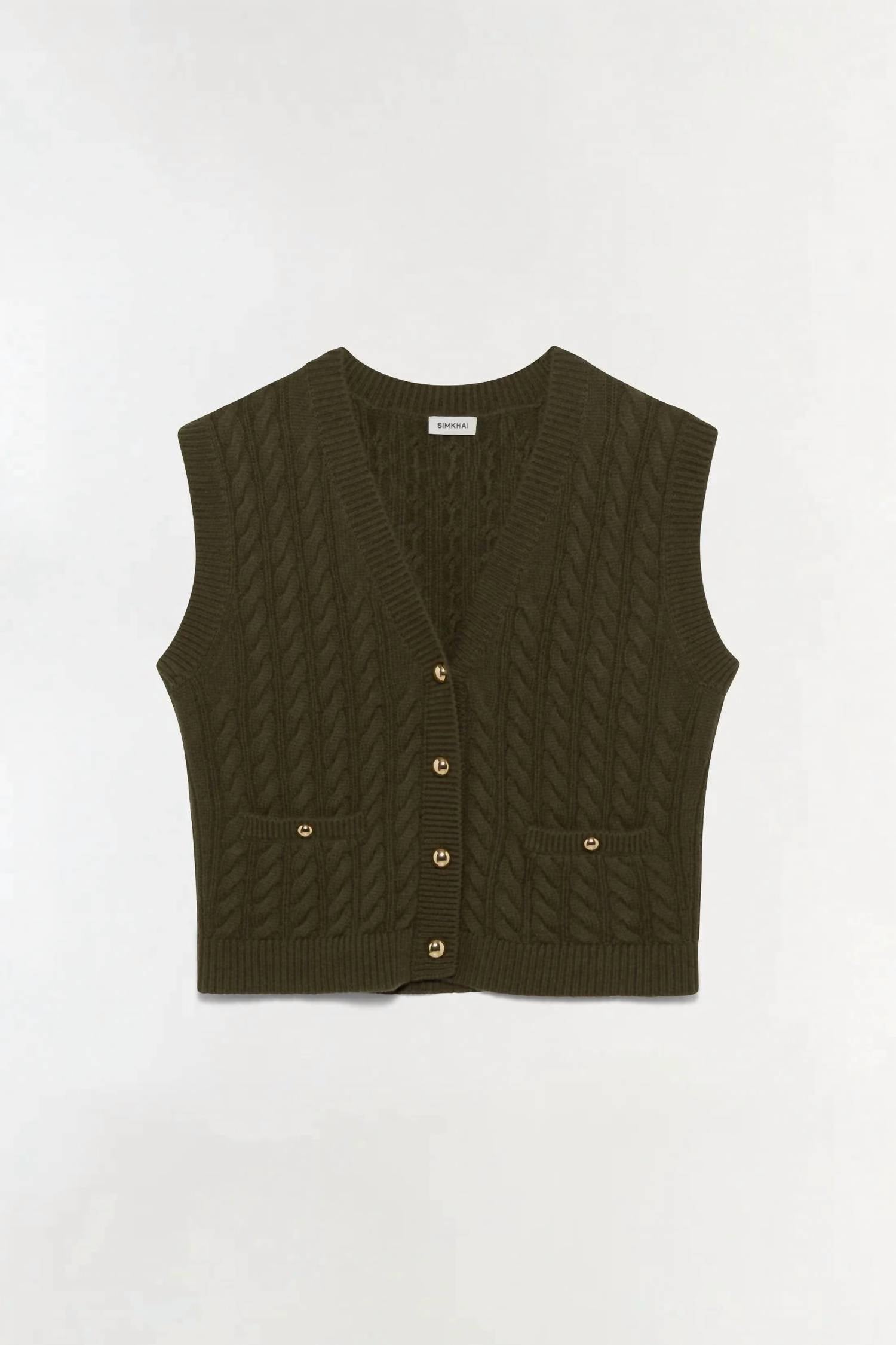 SIMKHAI Perrie Cashmere Vest in olive - women's jacket - view 6