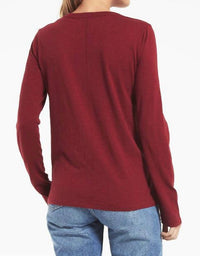 Z Supply Everyday Brushed Long Sleeve Top in cabernet - women's long sleeve top - detail view