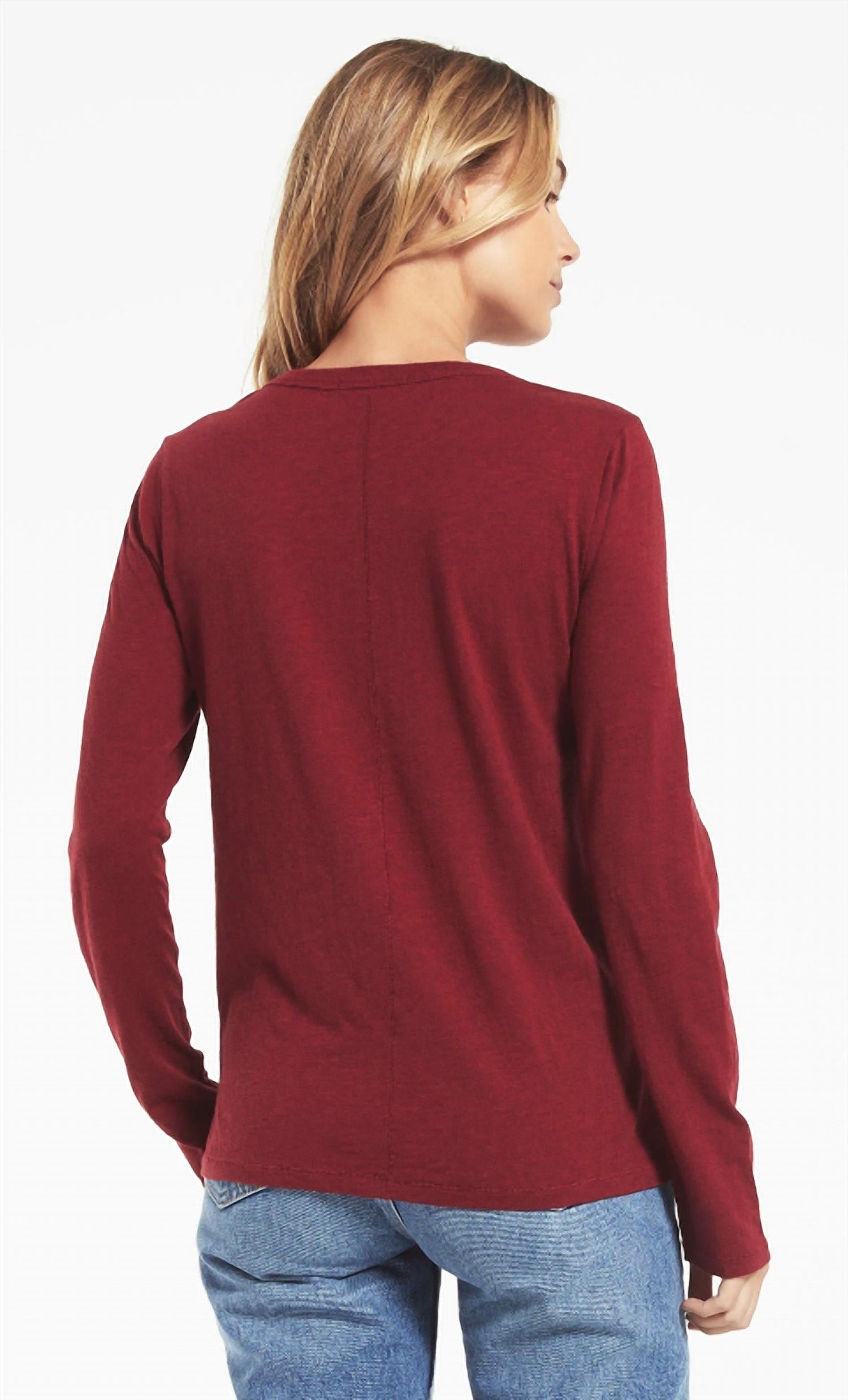 Z Supply Everyday Brushed Long Sleeve Top in cabernet - women's long sleeve top - alternate view