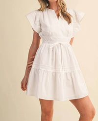 &Merci - Women's Flutter Sleeve Tie Waist Mini Dress