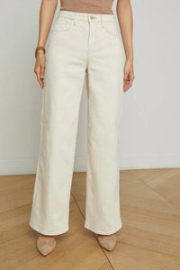 L'Agence Alicent High Rise Sneaker Flare Jeans in macadamia - women's jeans
