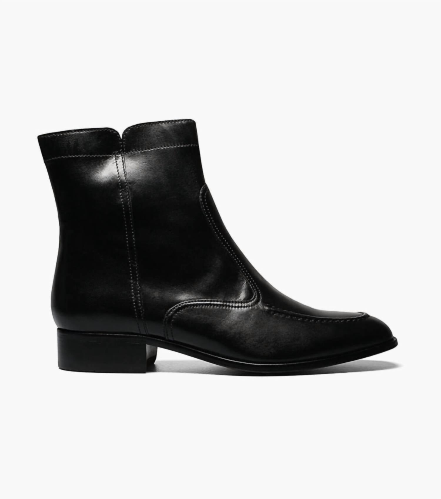 Florsheim Men's Essex Moc Toe Zipper Boot in black - men's boots - detail view