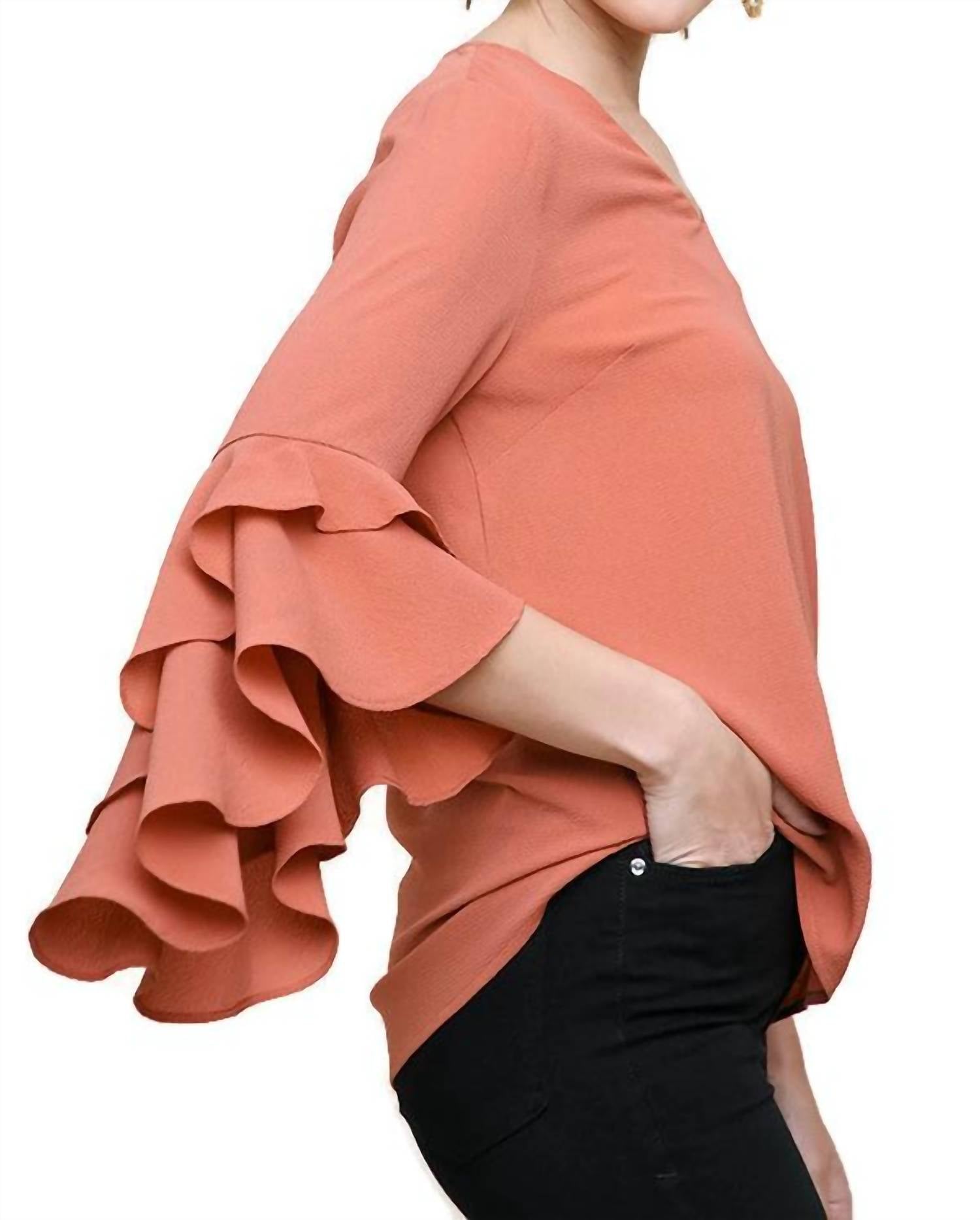 Umgee - Layered Ruffle High Low Sleeve Blouse
