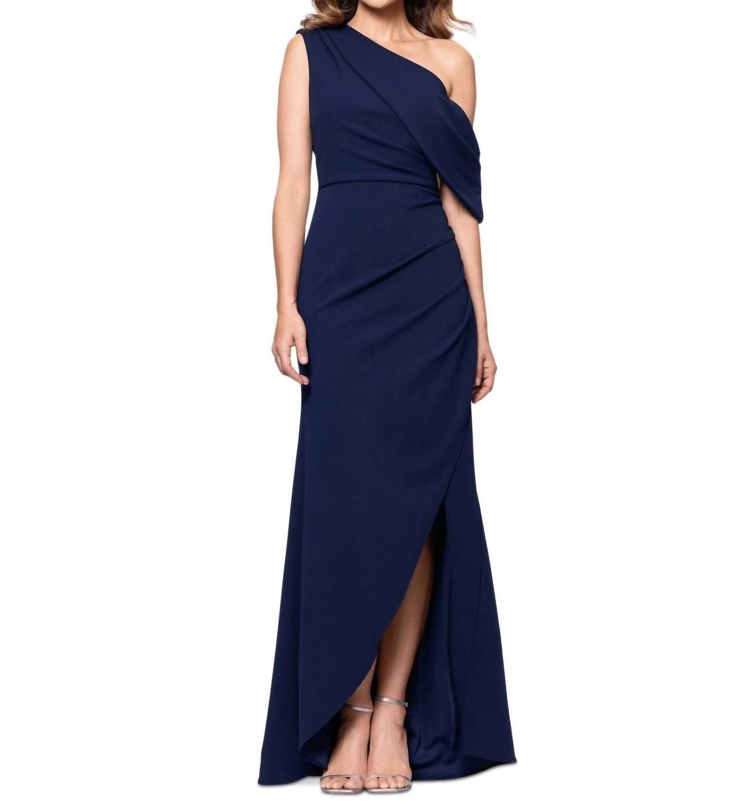 Betsy & Adam - Off-the-shoulder Side-drape Gown