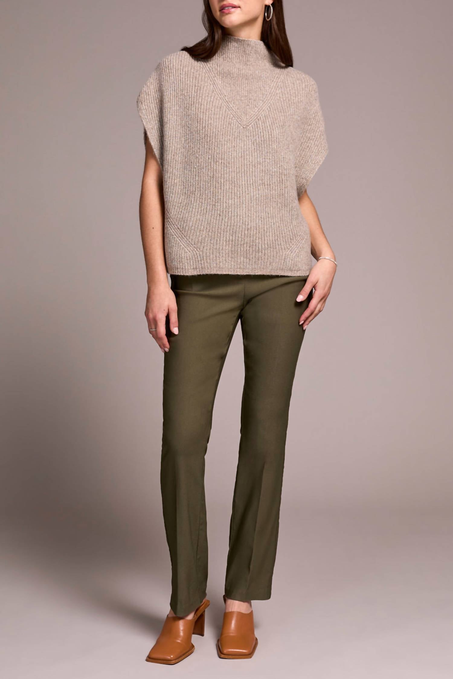 TRIBAL Cap Sleeve Sweater in oatmeal 1 - women's sweater - detail view