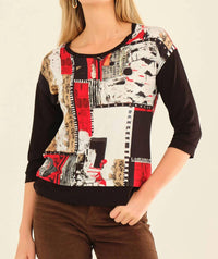 DOLCEZZA Knit Pullover in red black white - women's long sleeve top