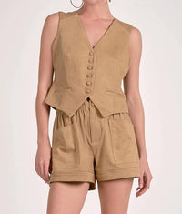 ELAN Elastic Waist Short in sand - women's shorts
