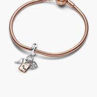Pandora Women's Two-tone Key Padlock & Heart Triple Dangle Charm in silver - women's item - view 4