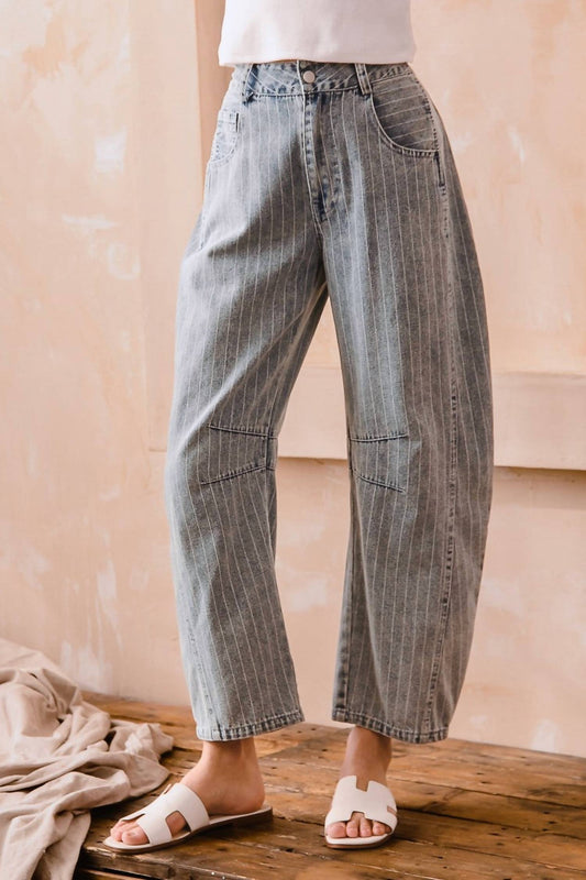So Me - Women's Noa Stripe Mid Rise Barrel Jean