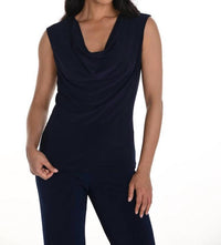 Frank Lyman Sleeveless Cowl Neck Shirt in navy - women's tank top
