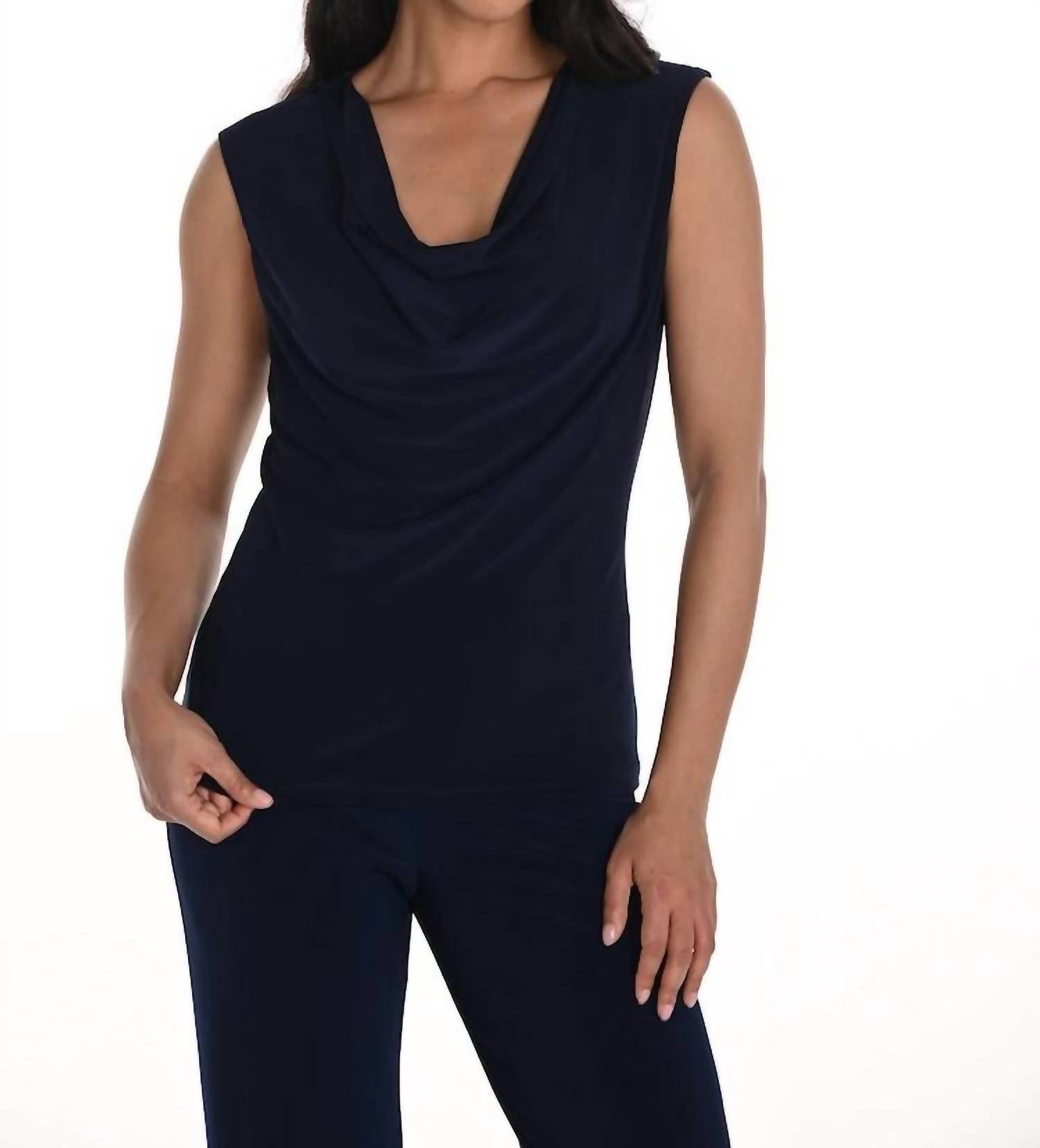 Frank Lyman Sleeveless Cowl Neck Shirt in navy - women's tank top