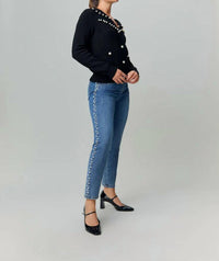 FDJ Phyllis Pull-on Pencil Ankle Denim With Pearl Embellishments Jeans in indigo - women's jeans - view 4