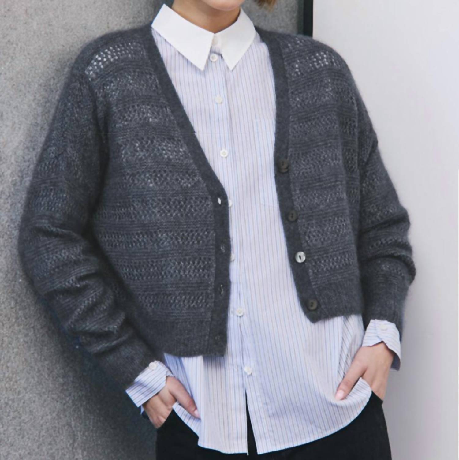 Autumn Cashmere - Fancy Stitch V Neck Cardigan
