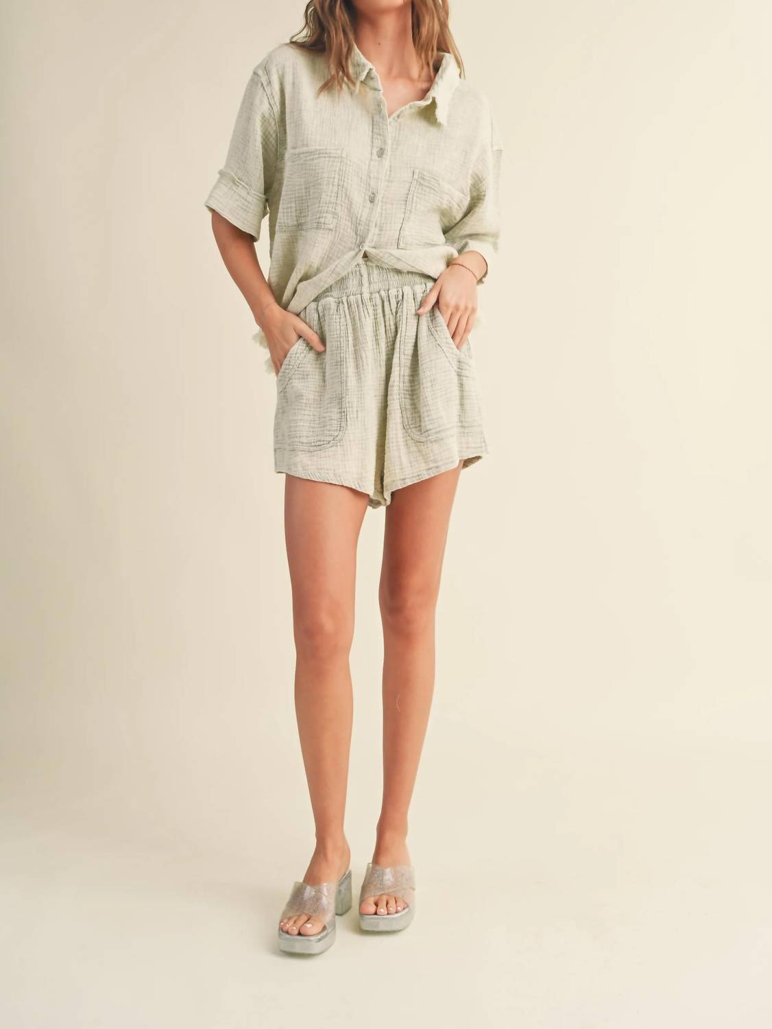 Miou Muse - Anais Double Gauze Relaxed High Waisted Shorts