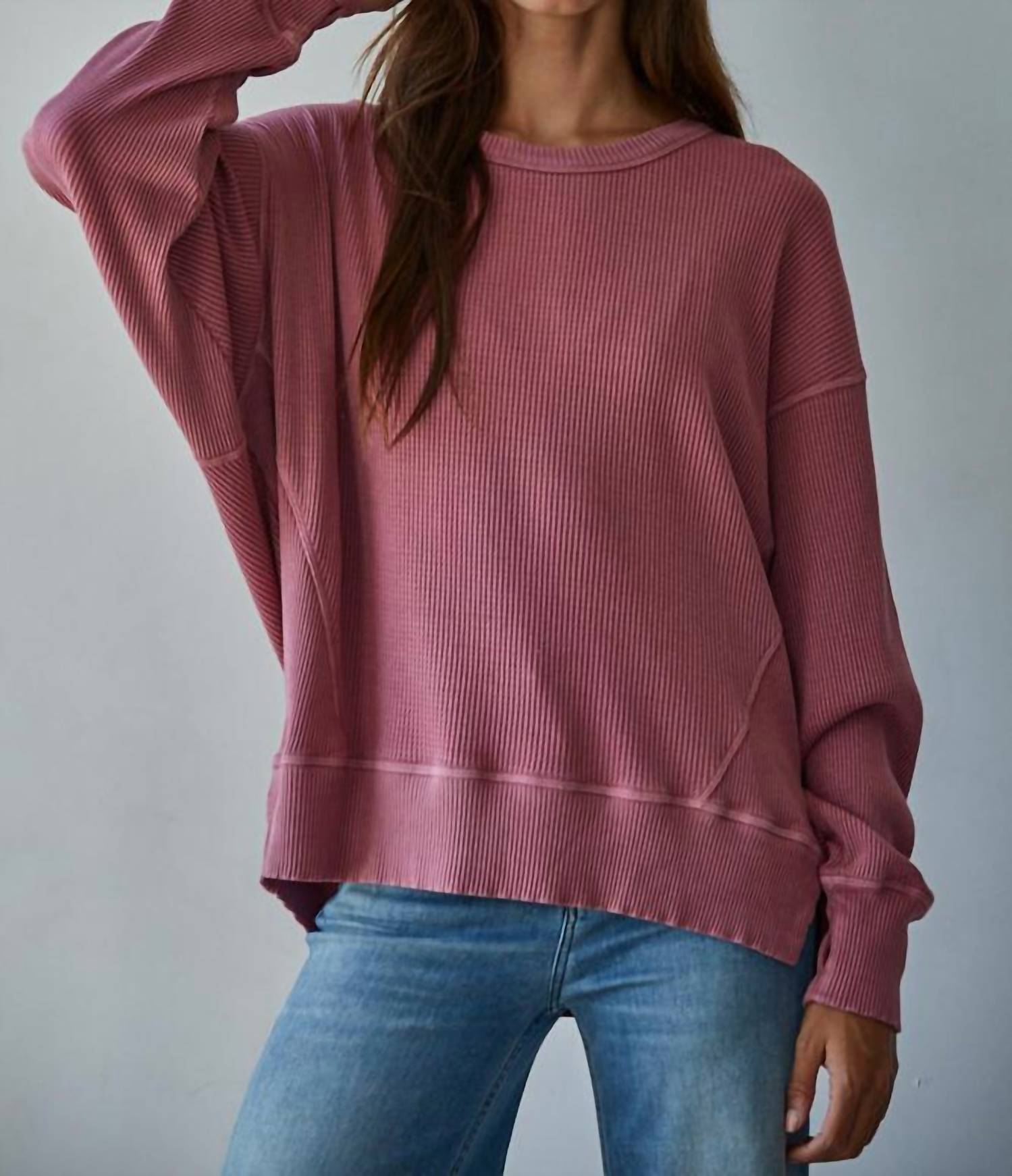 By Together Tilly Waffle Knit Pullover in pink - women's top