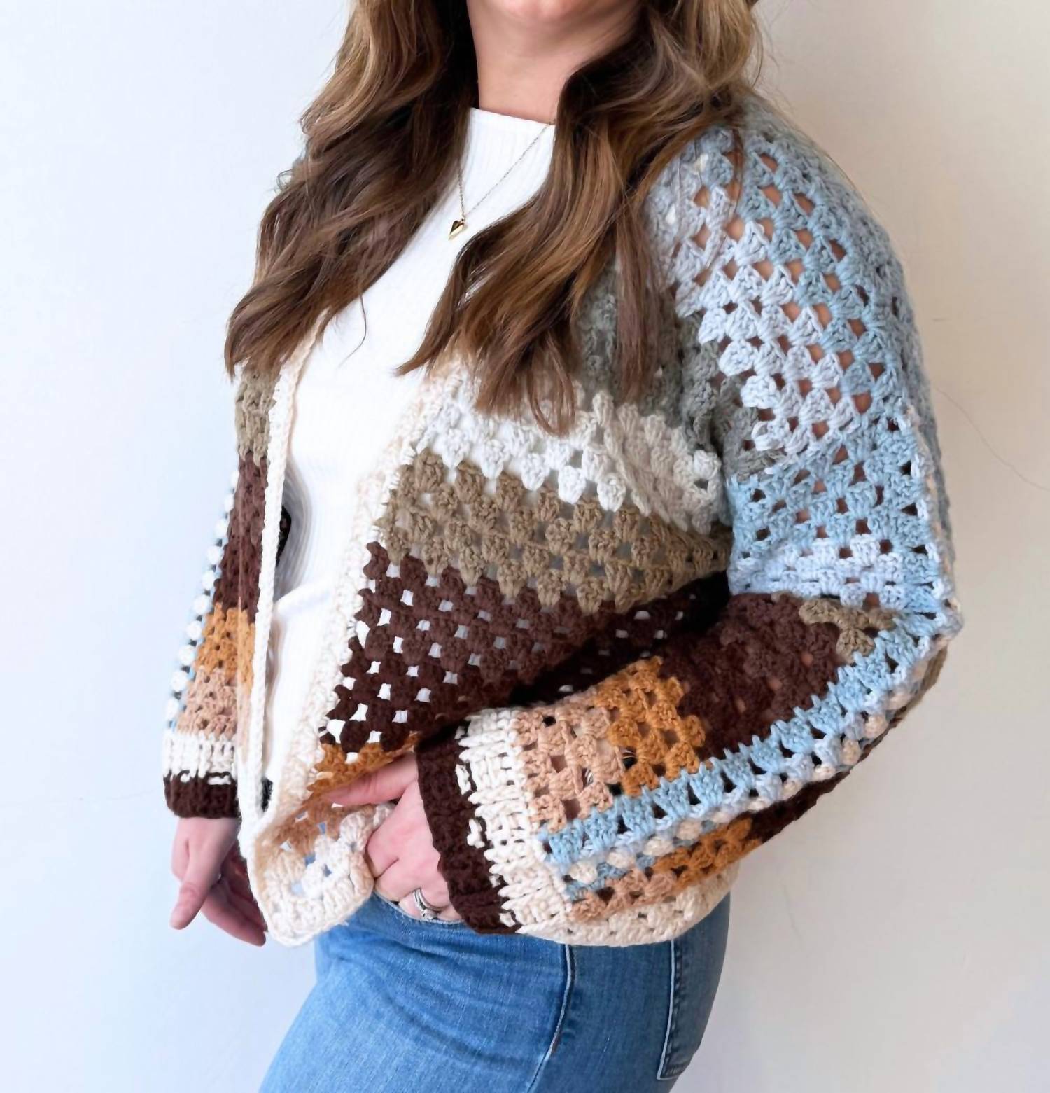 Elan - Color Block Open Knit Cardigan