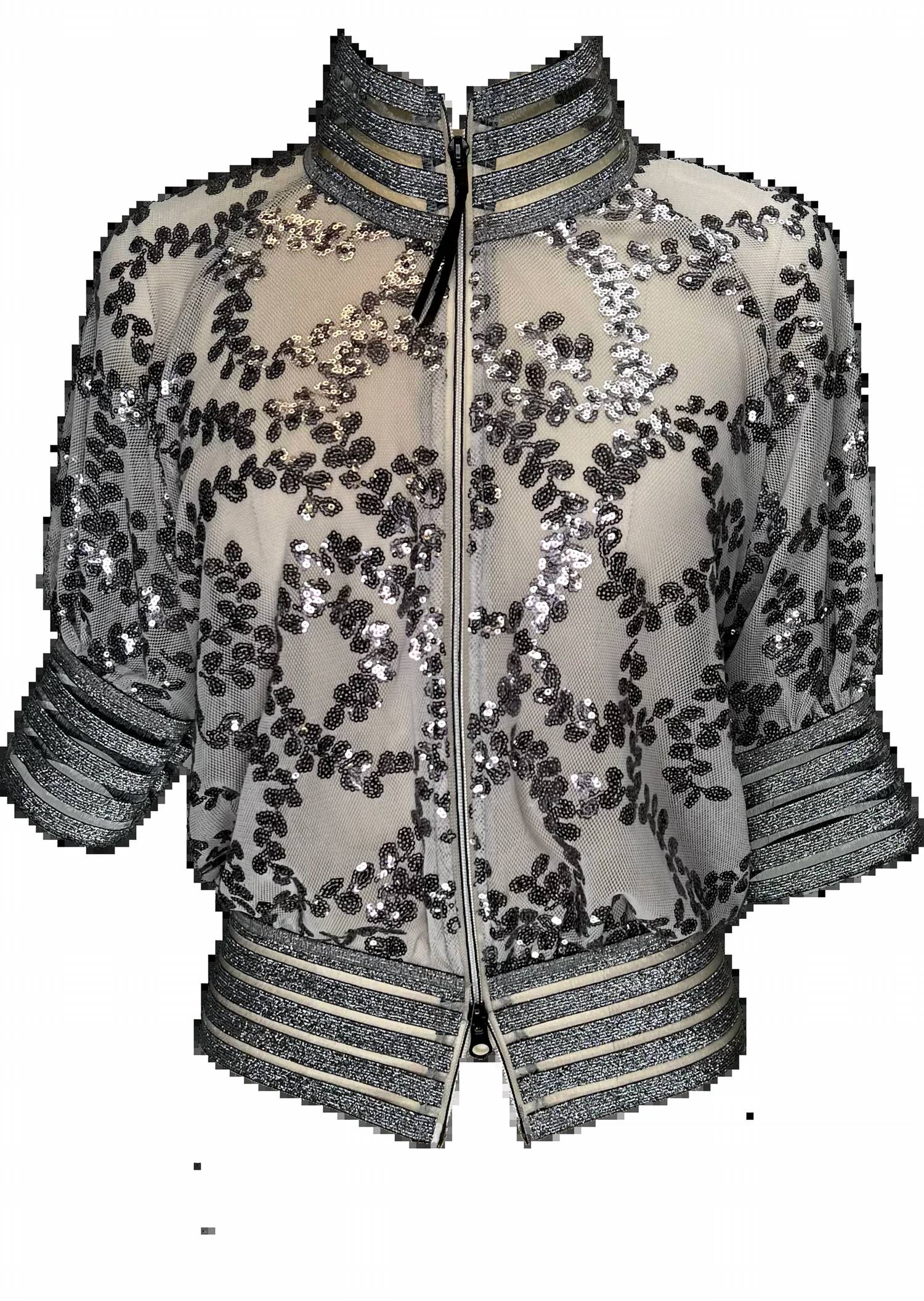Petit Pois By Viviana G Embroidery Bomber Jacket in gunmetal - women's jacket - detail view