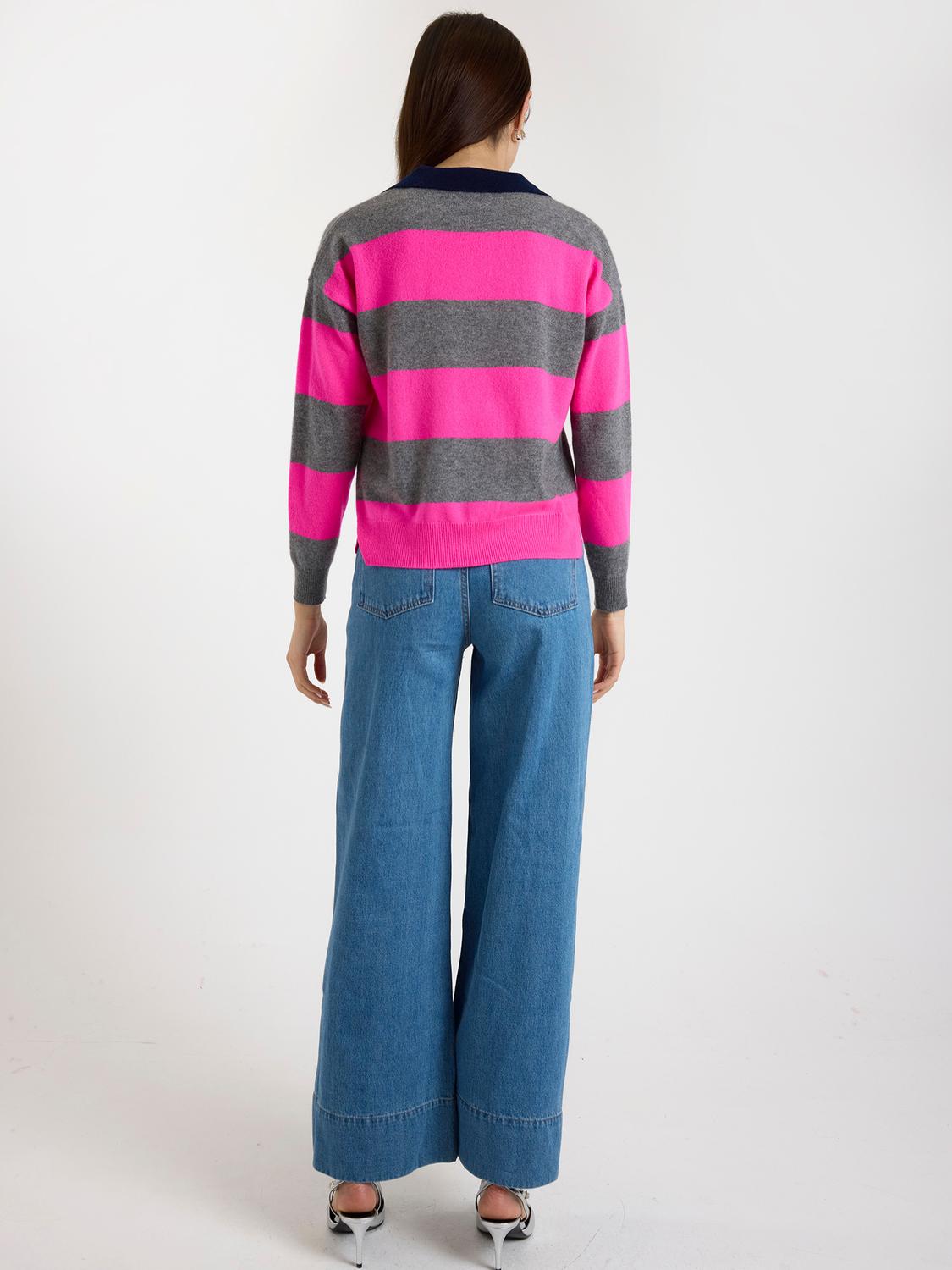 Brodie Cashmere Ruby Rugby Cashmere Polo in mid grey - women's long sleeve top - alternate view