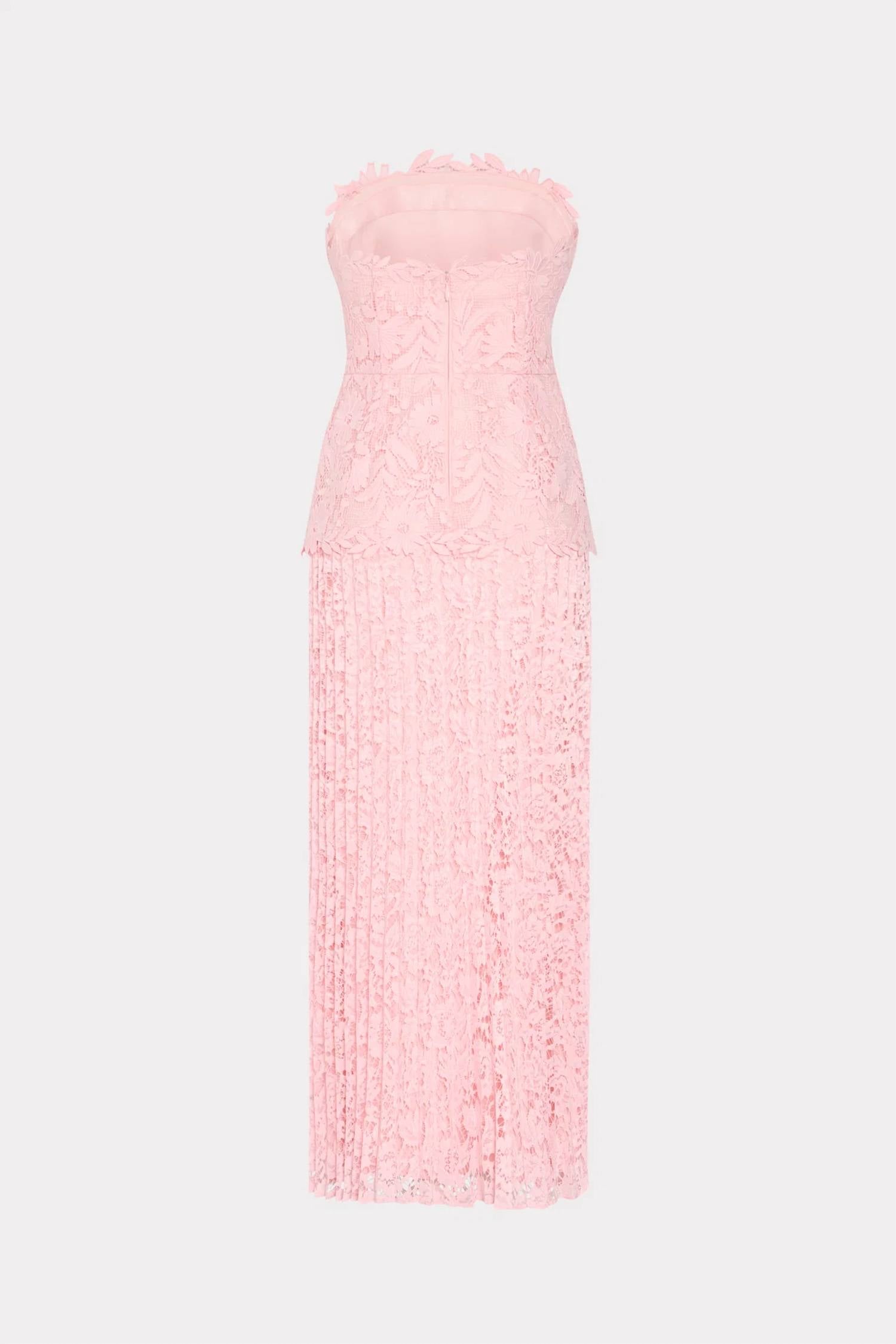 Milly - Norelle Mixed Laces Pleated Maxi Dress