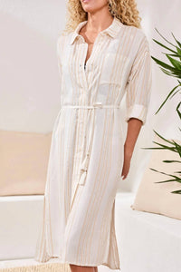 Tribal - Shimmer Stripe Button-front Cover-up Midi Dress