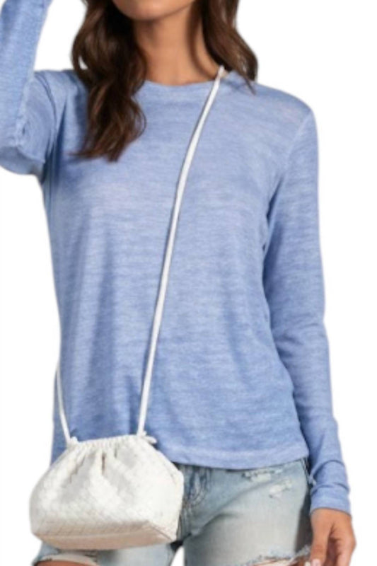 Elan - Long Sleeve Linen Fray Crew Neck Tee