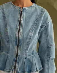 DALA Peplum Jacket in storm blue - women's jacket - detail view