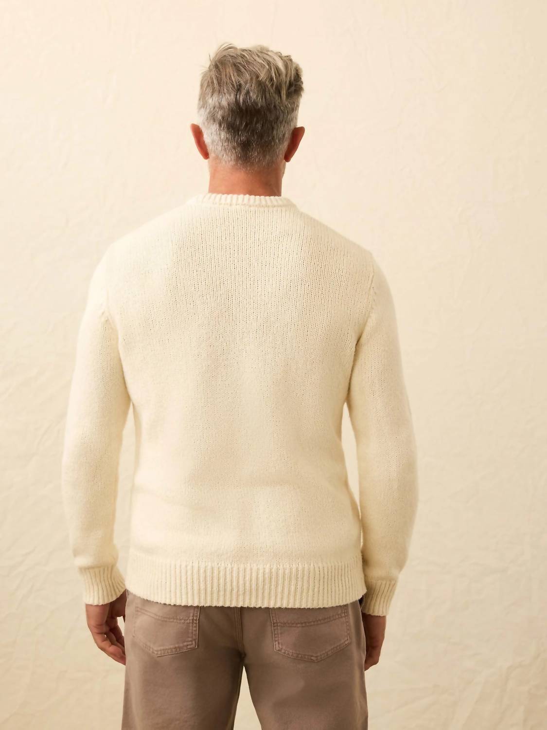 Faherty Heirloom Crewneck Sweater in bone - men's sweater - alternate view
