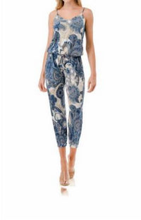 ariella Paisley Jumpsuit in white blue tan - women's pants