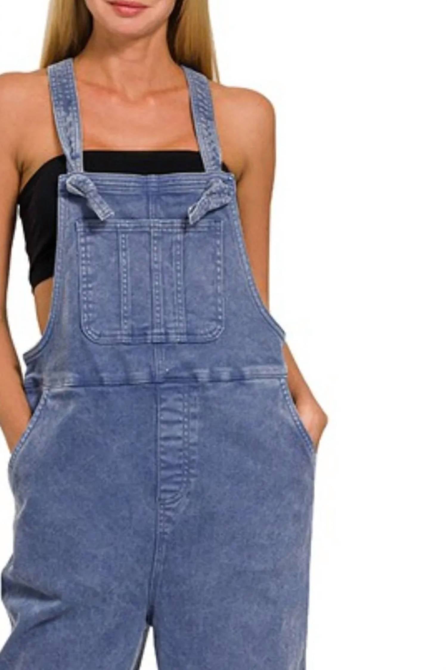 Zenana - Washed Knot Strap Relaxed Overall