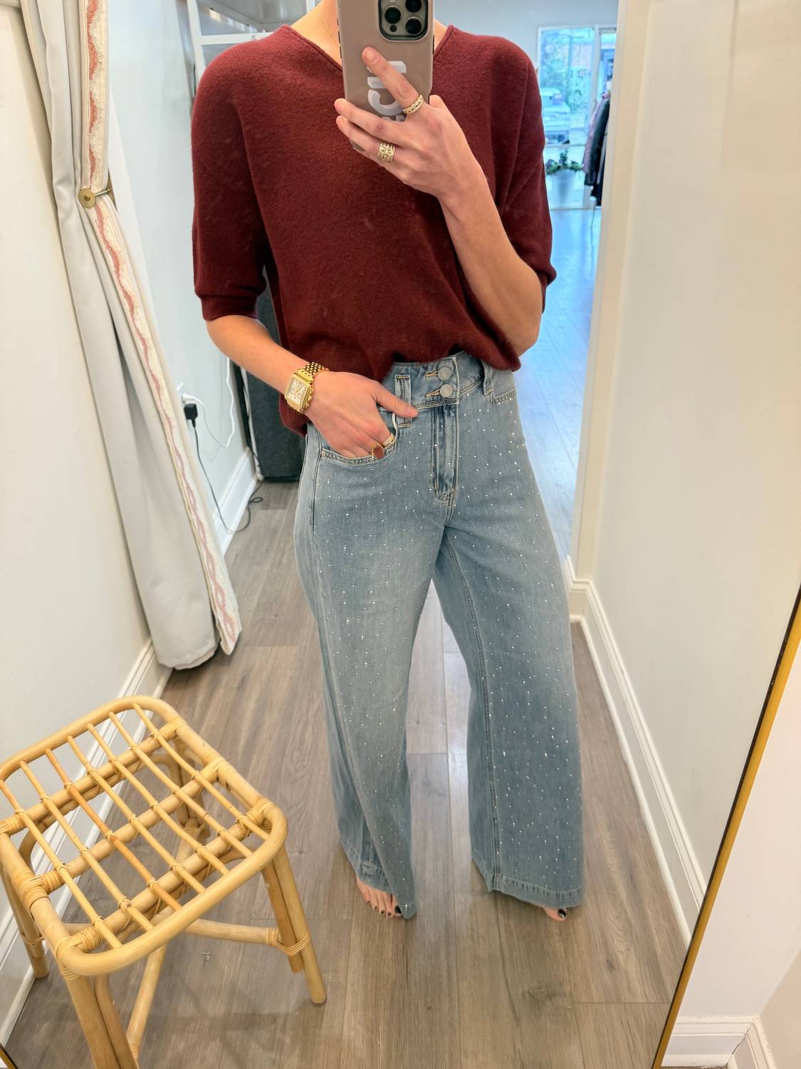 Bayeas - High Rise Wide Leg Sparkle Jeans