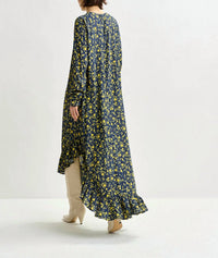 ESSENTIEL ANTWERP Igraine Ruffle Midi Dress in dark navy - women's dress - detail view