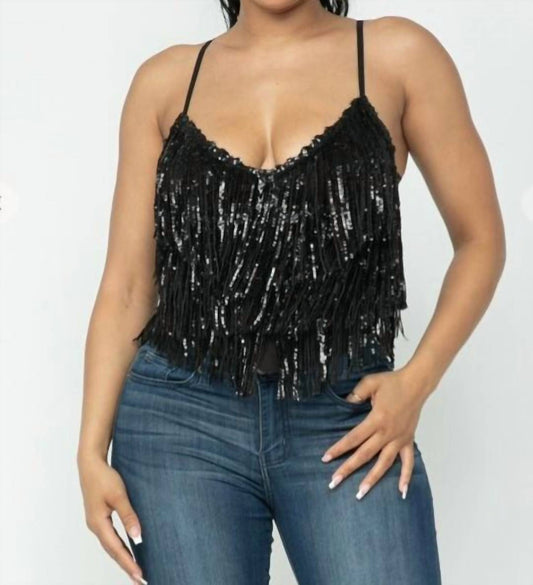 Hera Collection - Sequin Fringe V-neck Top