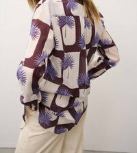 0039 Italy Taya Fan Print Cotton Blouse in multi - women's blouse - alternate view