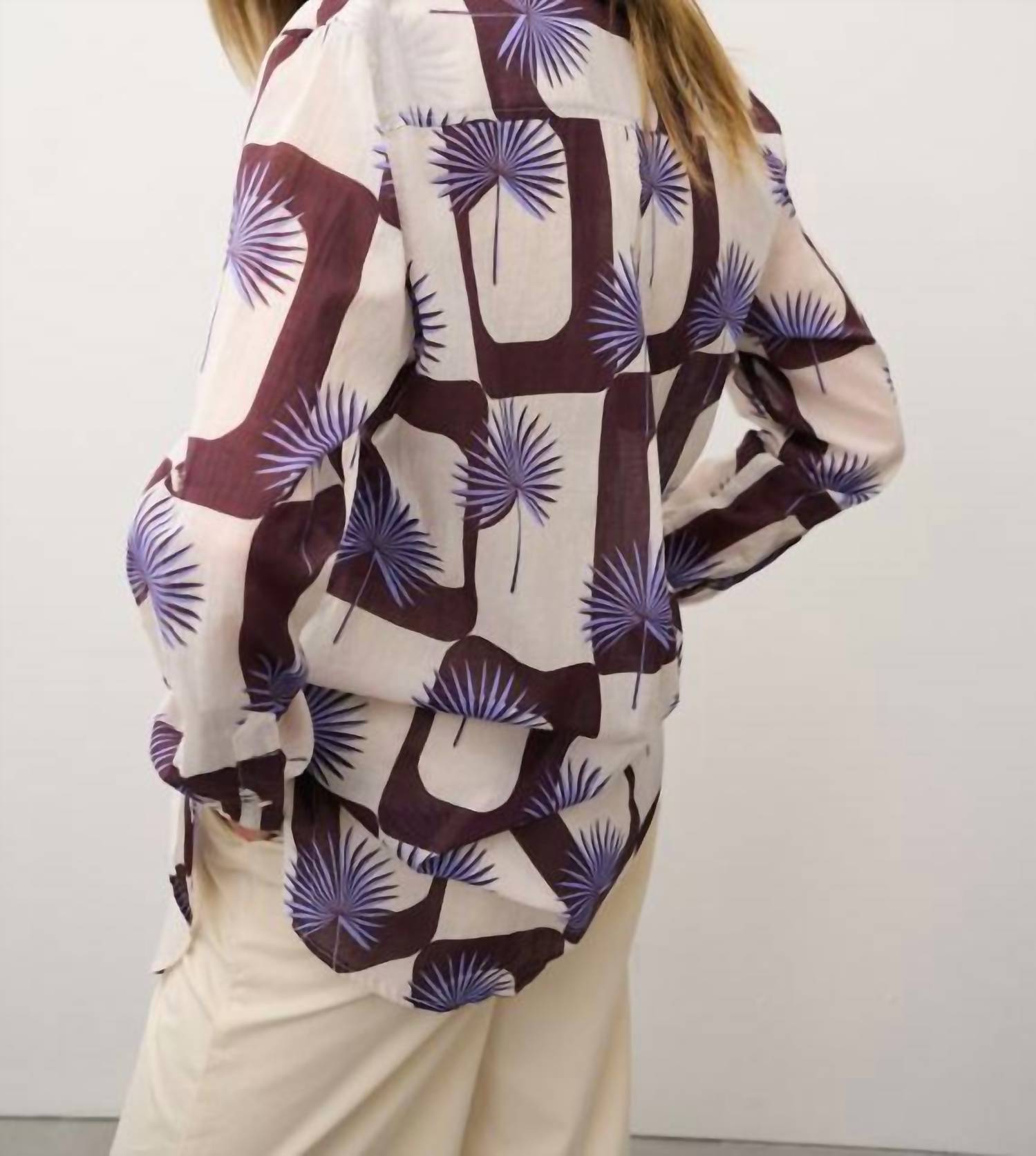 0039 Italy Taya Fan Print Cotton Blouse in multi - women's blouse - alternate view