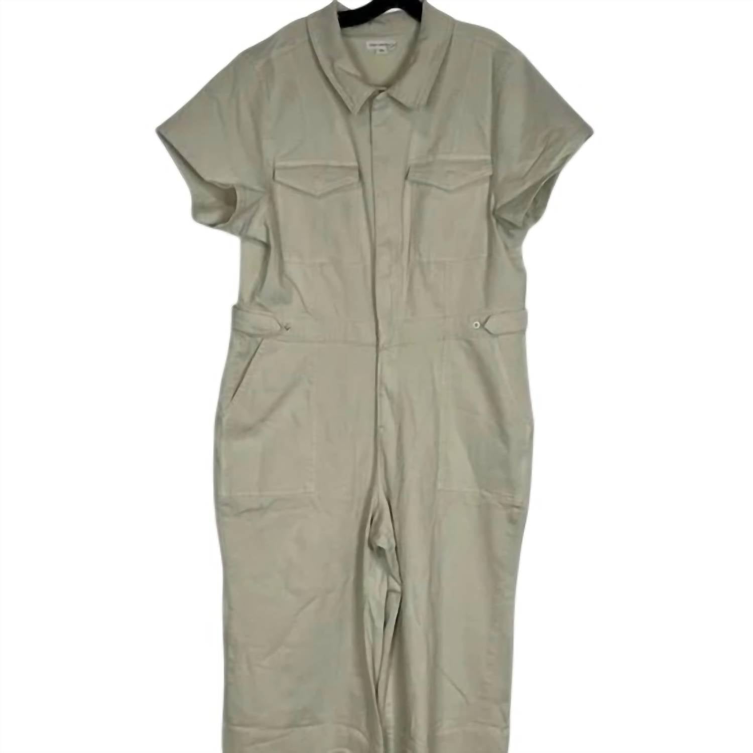 GOOD AMERICAN Women’s Short-sleeve Flared Jumpsuit in tan - women's pants