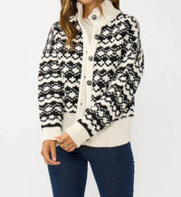 Lovestitch - Geo Pattern Button Down Sweater Jacket