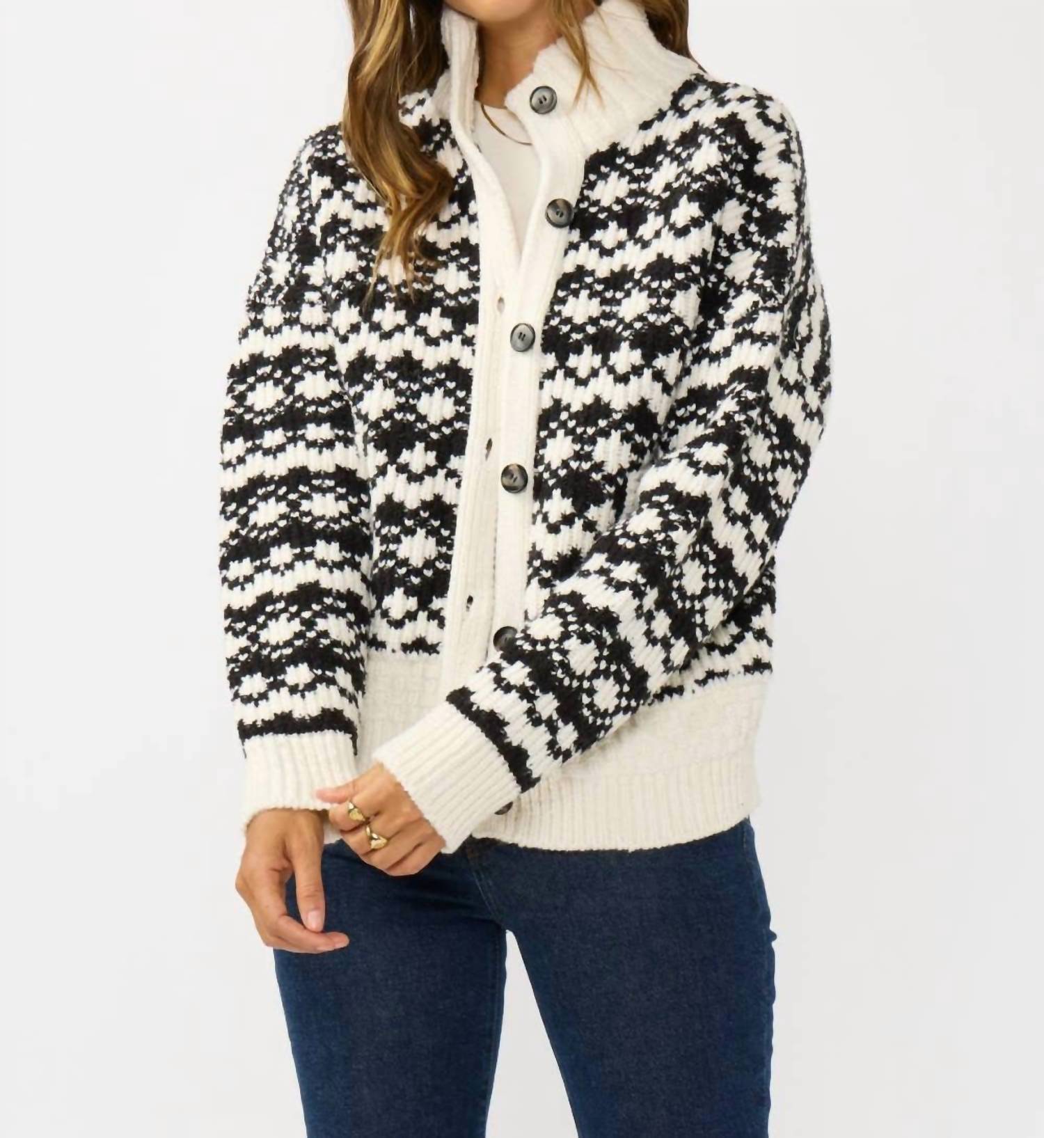 Lovestitch - Geo Pattern Button Down Sweater Jacket