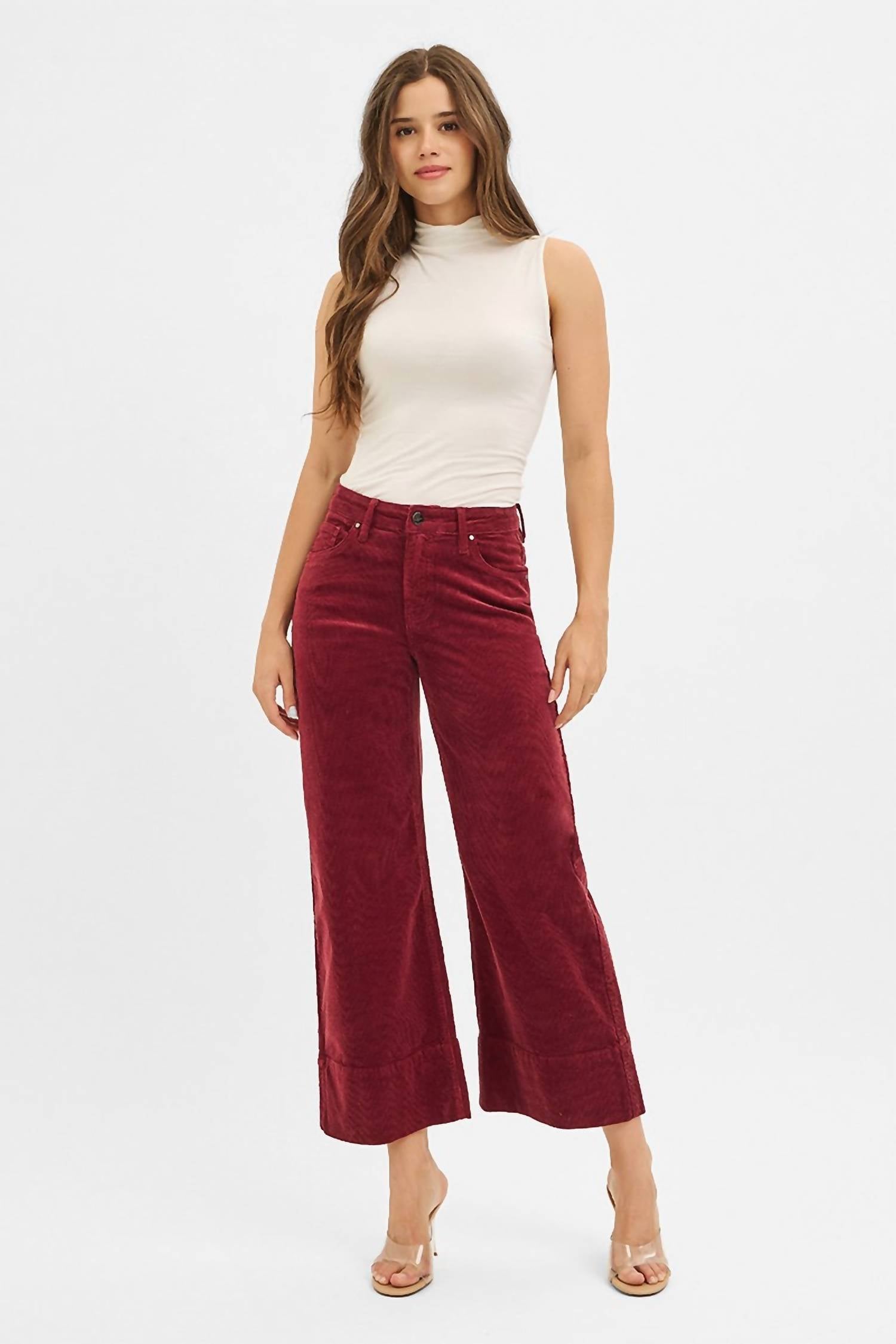 Risen - Cords High Rise Wide Leg Crop Pants